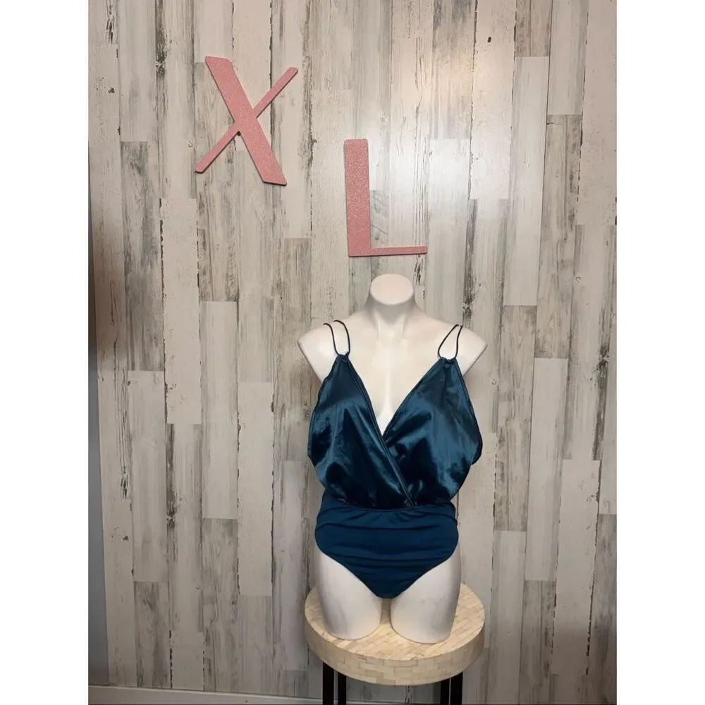 Curve teal satin bodysuit (size 0XL)